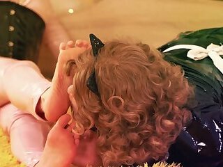 Lesbian Sex: Using Gag Dildo and Having Facesitting Orgasms! Pussy Fuck in Shiny Pvc Clothes! Arya G